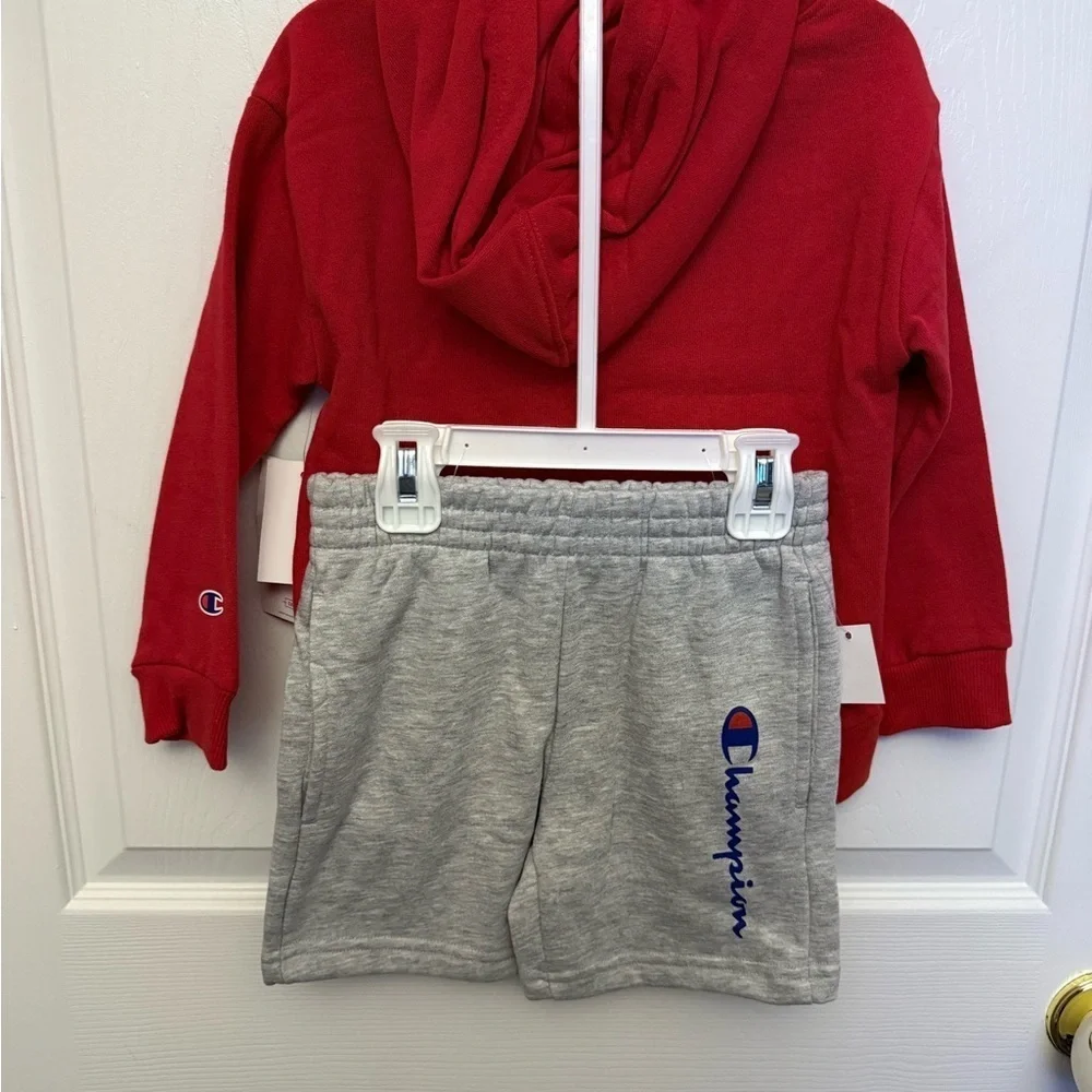 NWT Champion Red Sweatshirt Hoodie with Gray Shorts, Size 4